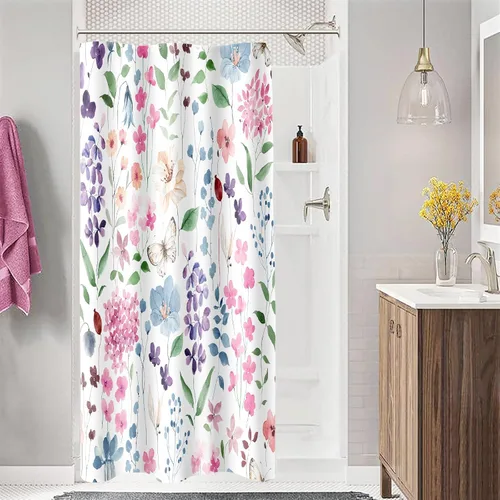 Miniatura 51 de MAYZUS Cortina de ducha con flores azules acuáticas, lindas cortinas de tela con flores para baño, juego de cortinas de tela de aguamarina