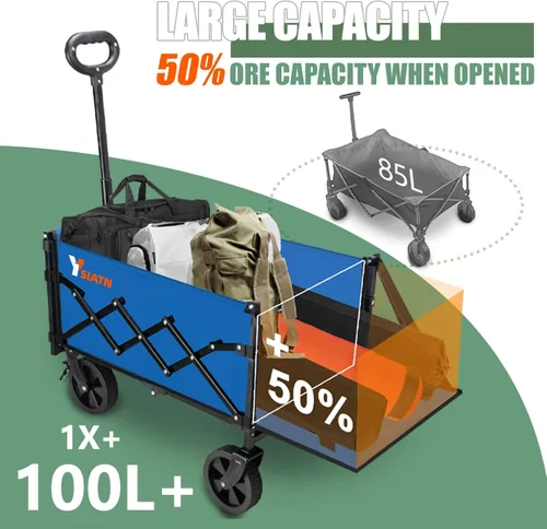 Miniatura 2 de YSIATN Carrito Plegable con Portón Trasero - 300 libras Vagón Utilitario Plegable de Servicio Pesado con Ruedas de Freno - 100L Vagones Ligeros