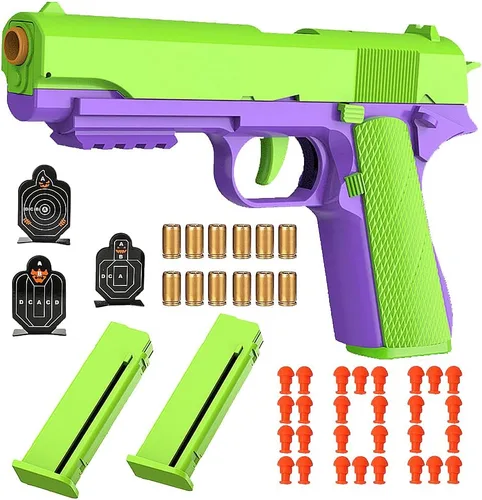 Miniatura 10 de Dreamplay Pistola de juguete que expulsa cartuchos, juguete educativo con acción de retroceso automático para juegos de disparo para niños