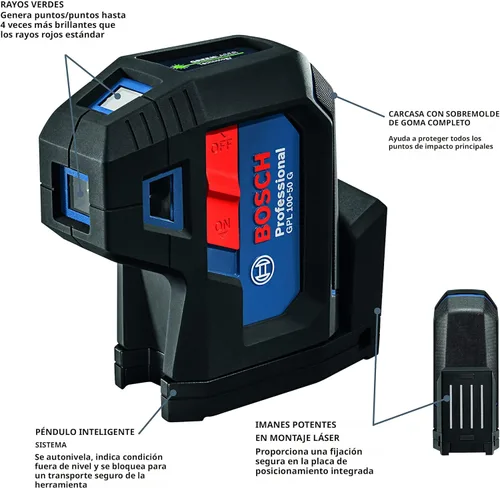 Miniatura 2 de BOSCH Láser de alineación autonivelante de haz verde GPL100-50G, incluye 2 baterías AA, montaje multiusos integrado y estuche de transporte duro