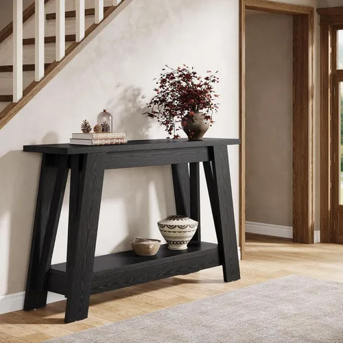 Miniatura 6 de Tribesigns Mesa consola de granja de 41.3 pulgadas, mesa de entrada de madera de 2 niveles con almacenamiento, rústica estrecha detrás del sofá