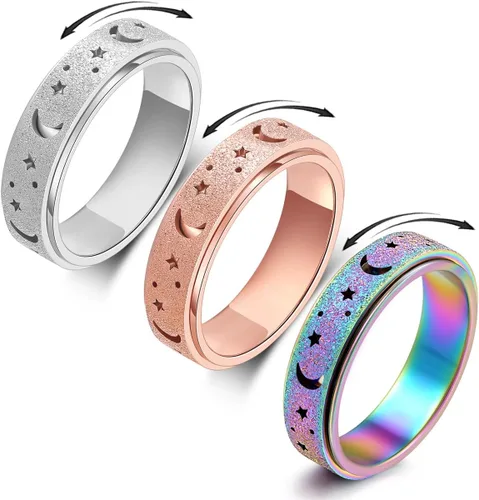 OreilleStar Anillo de ansiedad para mujer, anillo giratorio de acero inoxidable, juguetes para adultos, anillos giratorios para ansiedad, juego de