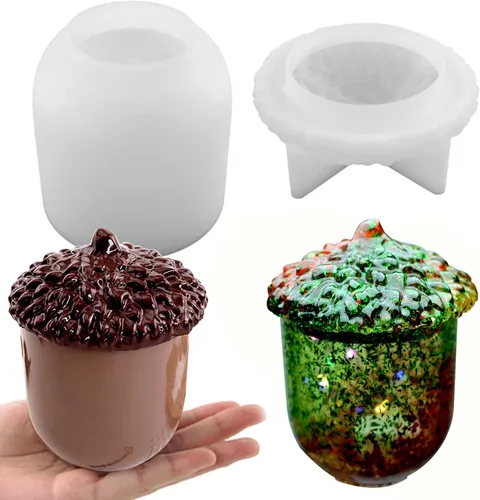 Moldes de tarro de resina con tapa, moldes de piña de tarro de silicona para fundición de resina epoxi para almacenamiento de joyas de bricolaje,