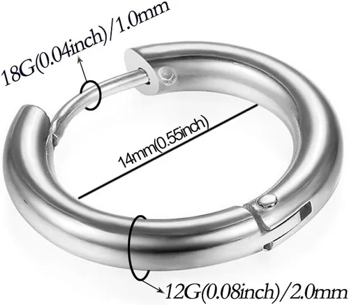Miniatura 3 de Aretes de acero inoxidable 316L, argollas de 1564, 516, 2564, 716, 1532 y 3564 pulgadas, arracadas hipoalergénicas, para el cartílago, hélix