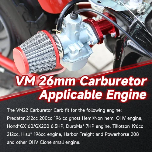 Miniatura 4 de FVRITO - Conjunto de carburador, acelerador y jets principales VM22 de 26 mm, para minimoto y Go Kart, piezas de rendimiento