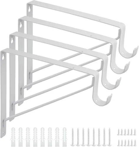 Miniatura 6 de Paquete de 2 soportes blancos resistentes para barra de armario, soportes de soporte de armario de 10.9 x 12.3 x 1 pulgadas, capacidad