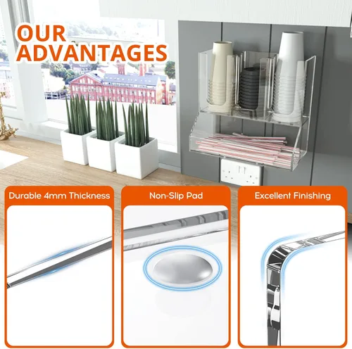 Miniatura 5 de Richboom Organizador de tazas y tapas, 6 compartimentos con 2 separadores extraíbles, estación de café, dispensador de tazas, organizador