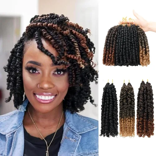 Miniatura 49 de Paquete de 8 paquetes de cabello de ganchillo Passion Twist de 6 pulgadas, rizos bohemios pretrenzados previamente trenzados, negro natural 1B