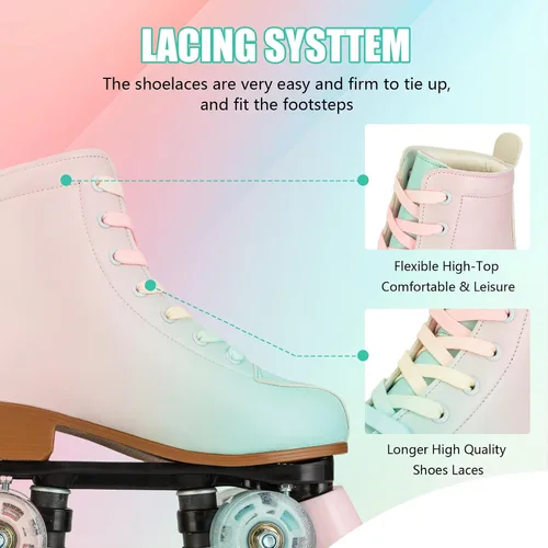 Miniatura 8 de Gets Patines altos para mujer, piel sintética, cuatro ruedas, doble fila, brillante, para interiores y exteriores