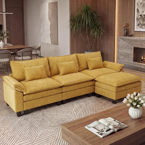Miniatura 14 de URRED Cloud Couch Sofá Seccional Modular, Sofá Moderno en Forma de U de Asiento Profundo de 157", con 2 Otomanas y Almohadas, Sofás de Chenilla Azul