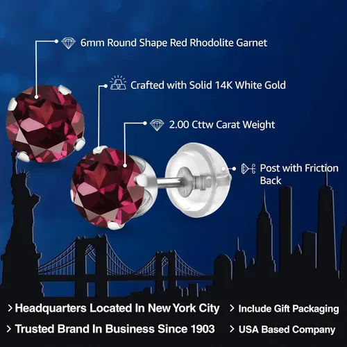 Miniatura 152 de Gem Stone King Aretes solitarios con piedra natal de oro de 14 quilates Redondos de 0.236 in Aretes de oro para mujeres y hombres