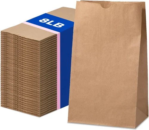 FMP Brands Paquete de 200 bolsas de almuerzo de papel marrón de 8 libras, 12.4 x 6 x 4 pulgadas, bolsas de papel kraft de alta calidad a granel para