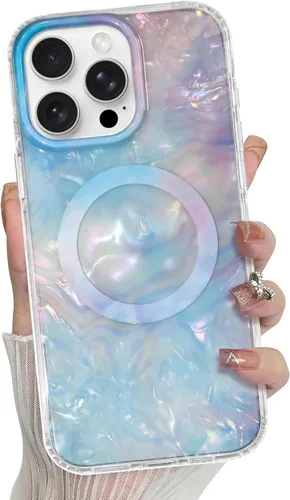 Miniatura 46 de Bonoma Funda magnética para iPhone 13 【Soporte para Magsafe】Protector de cámara de lujo de cristal fluorescente iridiscente con láser brillante + 2