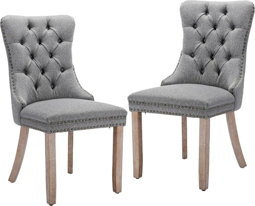 Miniatura 104 de LKTART Juego de 2 sillas de comedor de terciopelo, sillas de comedor copetudas con ribete de anillo de clavo, silla de comedor tapizada con patas