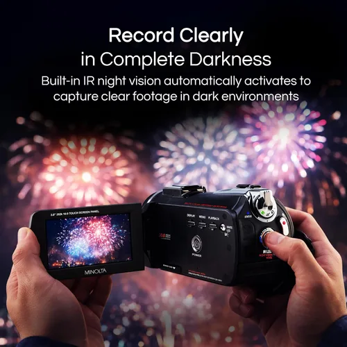 Miniatura 4 de Minolta Videocámara: 4K Ultra HD, fotos de 30 MP, visión nocturna con sensor IR, zoom 16X, antivibración, lapso de tiempo, detección facial, Azul