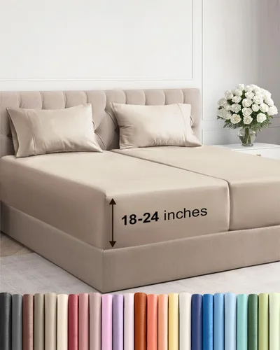 Miniatura 20 de Sábanas King divididas con bolsillos extra profundos, sábanas transpirables y refrescantes de 5 piezas, sábanas de lujo para hotel, suaves, sin 22