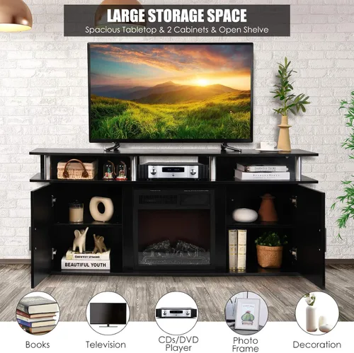 Miniatura 5 de Tangkula Moderno soporte de TV para televisores de hasta 70 pulgadas, mesa consola de sala de estar con 2 gabinetes y estantes abiertos, centro