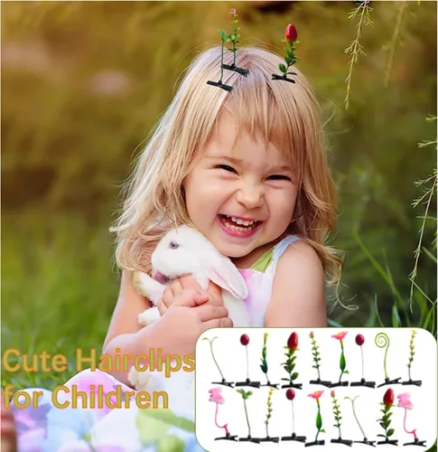 Miniatura 4 de 100 pinzas para el pelo de brotes de frijoles, pinzas para el pelo de plantas divertidas, horquilla de hierba pequeña, accesorios para el cabello