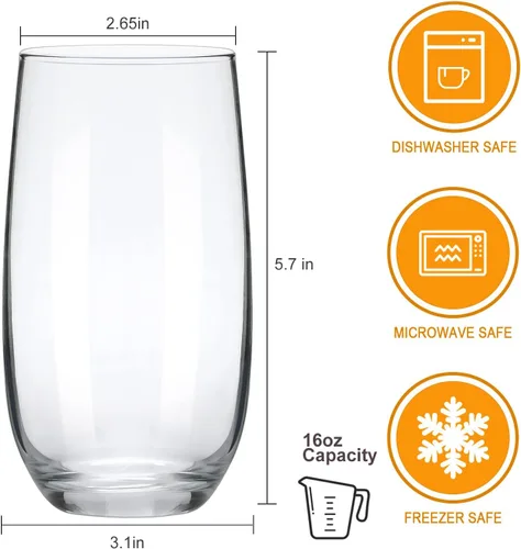 Miniatura 2 de Highball - Juego de 8 vasos altos para beber, vasos de agua transparente con popotes, cristalería de 16 onzas para cocina, bar, mojito, cóctel