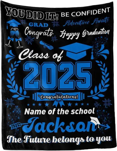 Miniatura 39 de MyPupSocks Manta personalizada de graduación 2025, clase de con nombre de la universidad, regalos personalizados, manta con texto para sobrina