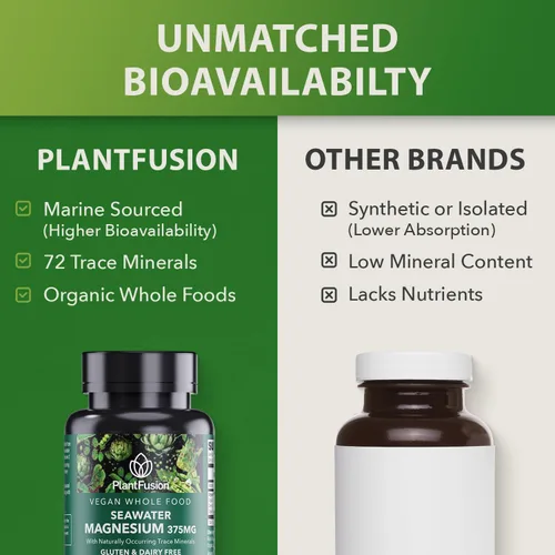 Miniatura 2 de PlantFusion Complejo de magnesio vegano de 375 mg de agua de mar, magnesio marino biodisponible con mezcla de alimentos integrales orgánicos