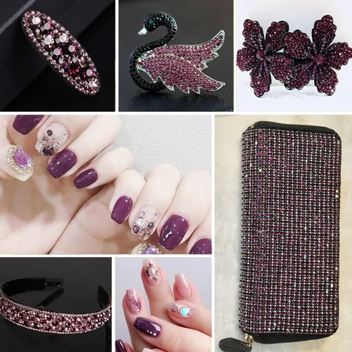 Miniatura 7 de Beadsland Diamantes de imitación para maquillaje, 8 tamaños, 2500 unidades de diamantes de imitación con parte trasera plana color burdeos, gemas