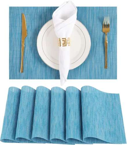 Juego de 6 manteles individuales lavables de vinilo PVC tejido para mesa de comedor, duradero, resistente al calor, antideslizante, tamaño 12 x 17