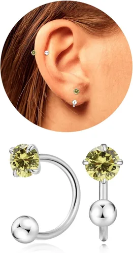 Miniatura 22 de Pequeños aretes de piedra natal natural de 0.118 pulgadas para mujeres, adolescentes y niñas, pequeños aretes de medio aro para cartílago