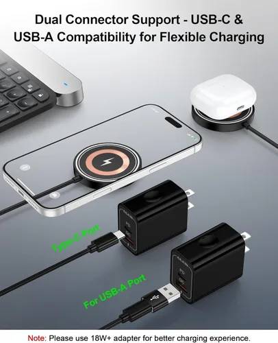Miniatura 5 de Cargador MagSafe para iPhone 17e 16 15 14 13 12 Pro Series, almohadilla de carga inalámbrica magnética de 15 W con cable USB-C y adaptador de pared