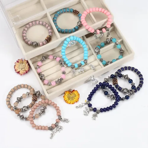 Miniatura 3 de Twinfree Pulseras bohemias para mujer, pulsera elástica de cuentas de colores multicapa con dije de joyería