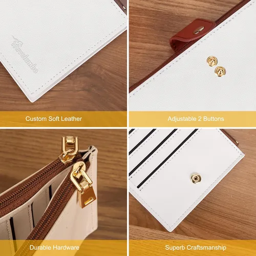 Miniatura 7 de Travelambo Billetera para mujer con bloqueo RFID plegable para múltiples tarjetas con bolsillo con cremallera, Beige y rojo marrón, Billetera