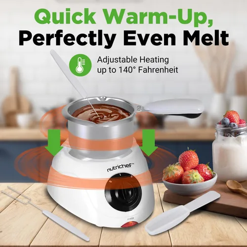 Miniatura 2 de NutriChef Olla eléctrica para fondue Calentador de chocolate de 25 W Capacidad de 8.8 onzas Función de inmersión para mantener caliente y olla