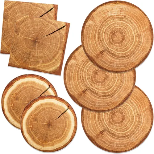 Servilletas de papel de cumpleaños de grano de madera, vajilla desechable de madera maciza natural, suministros para fiestas, juegos de cubiertos