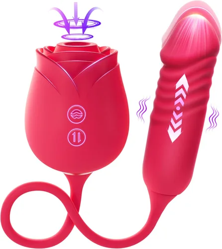 Consolador vibrador juguetes sexuales para mujeres, juguete sexual MOOLIGIRL Rose con vibradores de punto G de empuje y 10 modos de succión para