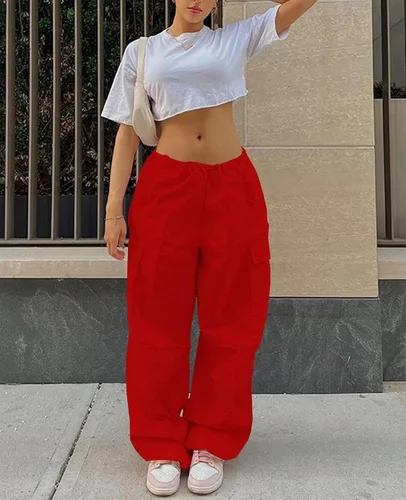 Miniatura 2 de Neyaolk Pantalones de paracaídas para mujer, pantalones cargo holgados para mujer, pantalones deportivos holgados Y2K de cintura baja y pierna ancha