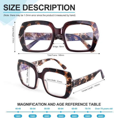 Miniatura 3 de Paquete de 3 lentes de lectura con bloqueo de luz azul para mujeres y hombres, anteojos de lectura de gran tamaño con bisagra de resorte, lectores
