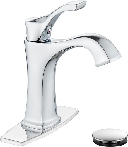 Miniatura 11 de Grifo de Baño de Níquel Cepillado, Grifo de Lavabo de Baño Centerset de Una Sola Manija Sanliv con Desagüe Pop-Up y Placa de Cubierta