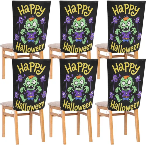 Happy Halloween Cartoon Cute Zombie Decorative Chair Slip Covers for Home Decor Anti-Dust Kitchen Chair Covers cubre sillas para comedor Set of 6