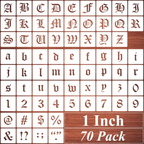 Plantillas de letras del alfabeto de 1 pulgada para pintar, paquete de 70 plantillas de letras y números en inglés antiguo con letreros para pintar