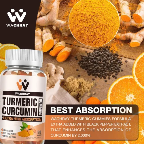 Miniatura 3 de Gomitas de curcumina de cúrcuma con extracto de jengibre y pimienta negra, paquete de 2 suplementos de gomitas tuméricas para inflamación del dolor