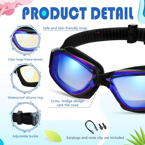 Miniatura 3 de Paquete de 8 gafas de natación para niños de 6 a 14 años, antiniebla, UV, para piscina de agua, sin fugas, para niños, niñas, adolescentes