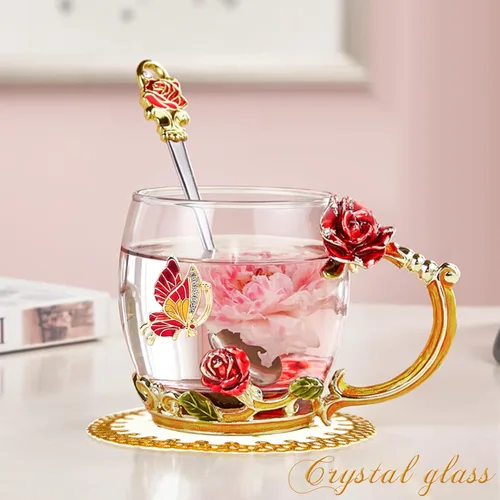 Miniatura 4 de OEAGO Regalos para Mamá Mujeres Rellenos de Media para Mujeres Navidad Taza de Café de Cristal con Esmaltes Regalos del Día de San Valentín para Rojo