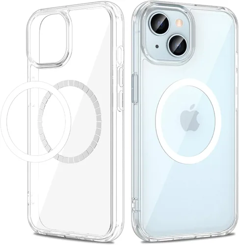 Miniatura 9 de VEGO Funda para iPhone 13 y iPhone 14, con imanes integrados, parte trasera de policarbonato duro transparente + funda delgada de TPU suave