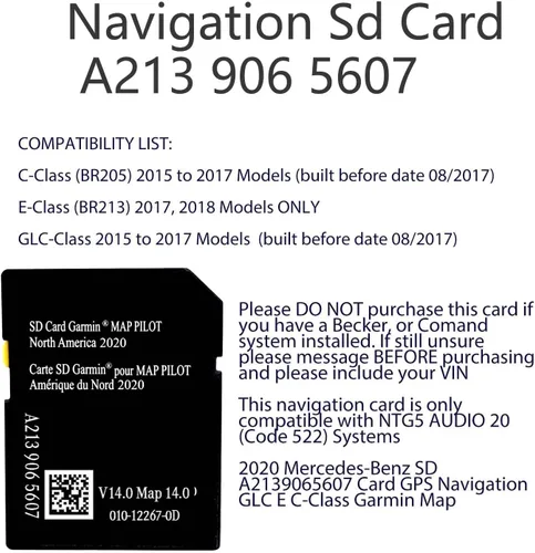 Miniatura 6 de Tarjeta SD de navegación compatible con Mercedes Garm./Pilot, Clase C Clase E GLC. Versión 14.0 (MAP 14.0) SOLO SE debe usar en el Audio 20