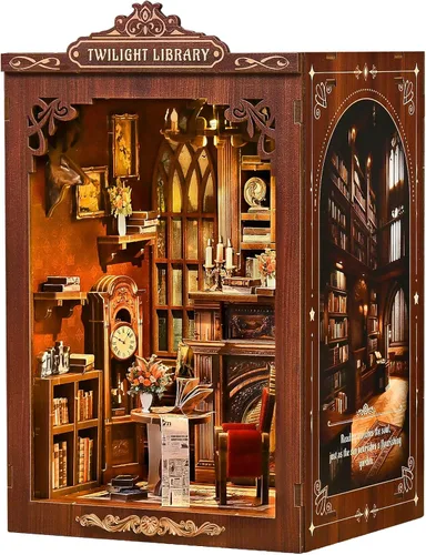 KERNOWO Kit de Rincón de Libros, Rompecabezas de Madera 3D DIY para Adultos, Adolescentes y Principiantes, Kit de Casa Miniatura en Miniatura para
