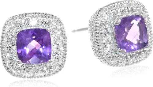 Amazon Essentials Aretes de plata de ley con piedra natal de corte cojín y zafiro blanco creado (anteriormente colección Amazon)