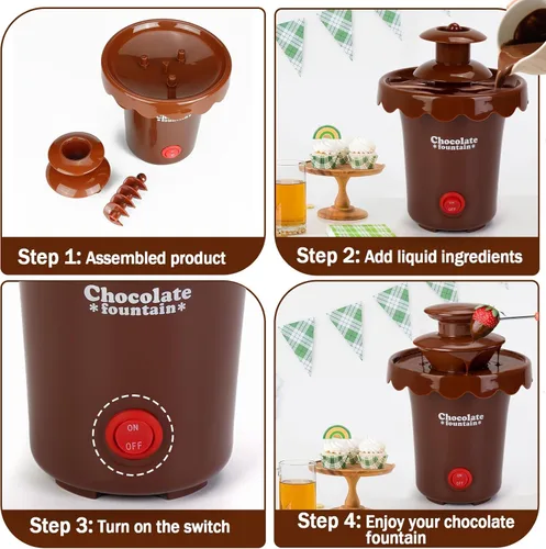 Miniatura 4 de Yummy Sam Mini máquina de fuente de chocolate de 6 onzas, fuente eléctrica de queso de plástico de torre de 2 niveles, sin BPA, máquina de fusión