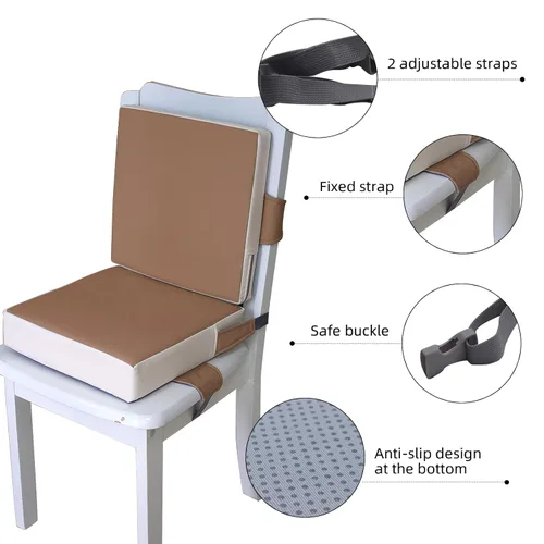 Miniatura 6 de Eiury Asiento elevador para mesa de comedor, PU antiarañazos fácil limpieza niños asiento elevador para mesa, cojín de aumento de viaje portátil