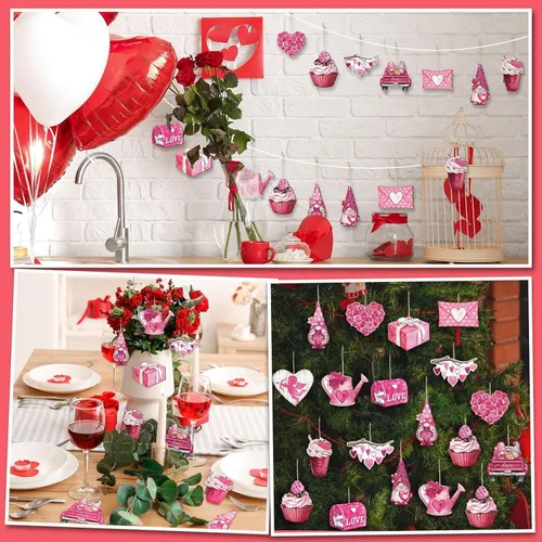 Miniatura 6 de 24 adornos colgantes rosados de San Valentín – Sobre de corazón para tartas de autos, regalos de rociadores enanos para decoración del día de San