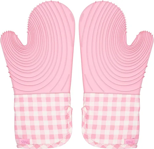 Miniatura 8 de Paris Hilton Juego de manoplas para horno con diseño icónico de That's HOT, agarraderas resistentes al calor con agarres de silicona texturizada